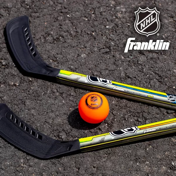 Franklin Sports NHL Kids Street Hockey Stick Set  Includes 2 Youth Street Hockey Sticks  1 Outdoor Roller Hockey Ball  Perfect Hockey Starter Set for KidsPlayer Sticks