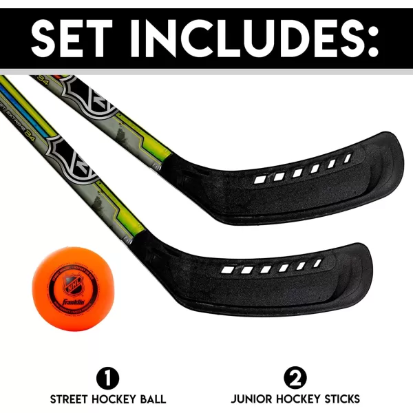 Franklin Sports NHL Kids Street Hockey Stick Set  Includes 2 Youth Street Hockey Sticks  1 Outdoor Roller Hockey Ball  Perfect Hockey Starter Set for KidsPlayer Sticks