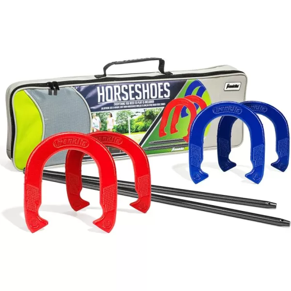 Franklin Sports Horseshoe Set  Cast iron Horseshoes and Steel Stakes  Official Size and Weight  Perfect for Yard and Beach  RecreationalIntermediate