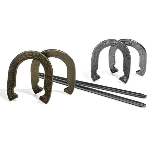 Franklin Sports Horseshoe Set  Cast iron Horseshoes and Steel Stakes  Official Size and Weight  Perfect for Yard and Beach  RecreationalRecreational