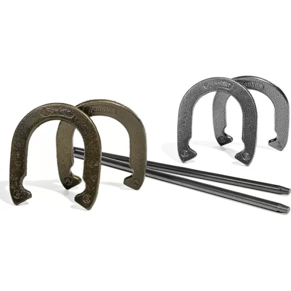 Franklin Sports Horseshoes Sets  Metal Horseshoe Game Sets for Adults  Kids  Official Weight Steel Horseshoes  Beach  Lawn Horseshoes Sets  Sets Include 4 Horseshoes and 2 Ground StakesStarter
