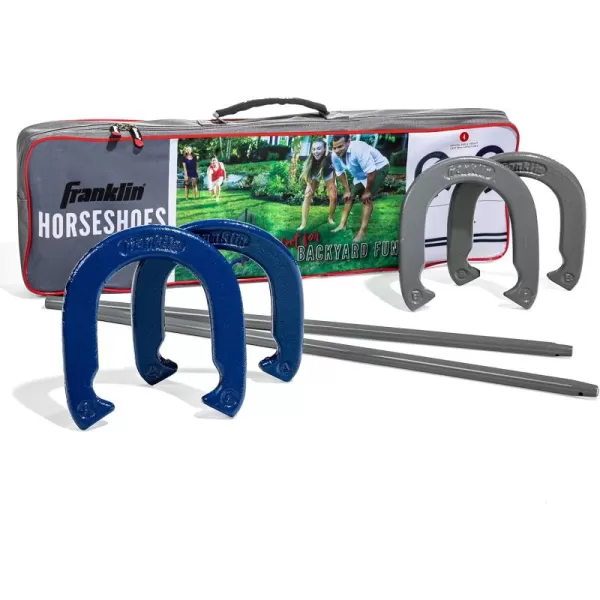 Franklin Sports Horseshoes Sets  Metal Horseshoe Game Sets for Adults  Kids  Official Weight Steel Horseshoes  Beach  Lawn Horseshoes Sets  Sets Include 4 Horseshoes and 2 Ground StakesFamily