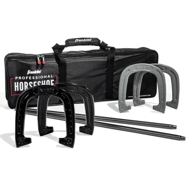 Franklin Sports Horseshoes Sets  Metal Horseshoe Game Sets for Adults  Kids  Official Weight Steel Horseshoes  Beach  Lawn Horseshoes Sets  Sets Include 4 Horseshoes and 2 Ground StakesProfessional