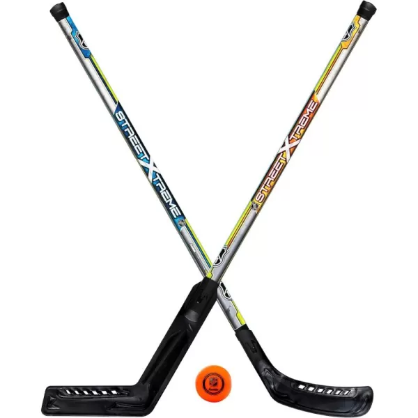 Franklin Sports NHL Kids Street Hockey Stick Set  Includes 2 Youth Street Hockey Sticks  1 Outdoor Roller Hockey Ball  Perfect Hockey Starter Set for KidsGoaliePlayer Stick