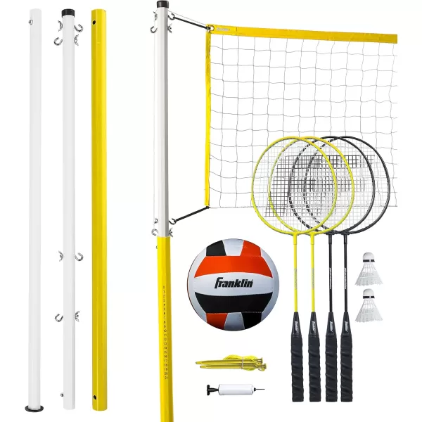 Franklin Sports Volleyball  Badminton Combo Sets  Backyard  Beach Outdoor Volleyball  Badminton Net Set  Portable Badminton  Volleyball Net with Poles  Volleyball Rackets  Birdies IncludedFamily