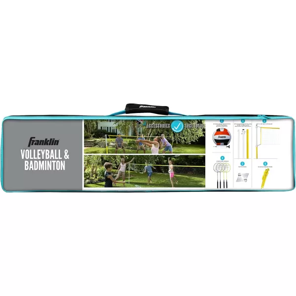 Franklin Sports Volleyball  Badminton Combo Sets  Backyard  Beach Outdoor Volleyball  Badminton Net Set  Portable Badminton  Volleyball Net with Poles  Volleyball Rackets  Birdies IncludedFamily