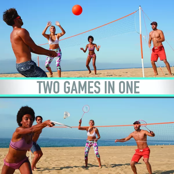Franklin Sports Volleyball  Badminton Combo Sets  Backyard  Beach Outdoor Volleyball  Badminton Net Set  Portable Badminton  Volleyball Net with Poles  Volleyball Rackets  Birdies IncludedStarter