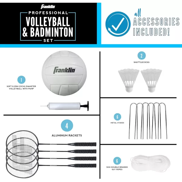 Franklin Sports Volleyball  Badminton Combo Sets  Backyard  Beach Outdoor Volleyball  Badminton Net Set  Portable Badminton  Volleyball Net with Poles  Volleyball Rackets  Birdies IncludedProfessional