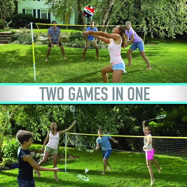 Franklin Sports Volleyball  Badminton Combo Sets  Backyard  Beach Outdoor Volleyball  Badminton Net Set  Portable Badminton  Volleyball Net with Poles  Volleyball Rackets  Birdies IncludedFamily