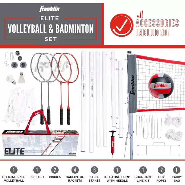 Franklin Sports Volleyball  Badminton Combo Sets  Backyard  Beach Outdoor Volleyball  Badminton Net Set  Portable Badminton  Volleyball Net with Poles  Volleyball Rackets  Birdies IncludedElite