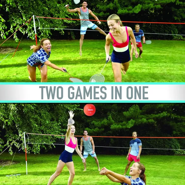 Franklin Sports Volleyball  Badminton Combo Sets  Backyard  Beach Outdoor Volleyball  Badminton Net Set  Portable Badminton  Volleyball Net with Poles  Volleyball Rackets  Birdies IncludedStarter