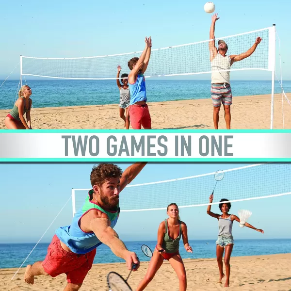 Franklin Sports Volleyball  Badminton Combo Sets  Backyard  Beach Outdoor Volleyball  Badminton Net Set  Portable Badminton  Volleyball Net with Poles  Volleyball Rackets  Birdies IncludedProfessional
