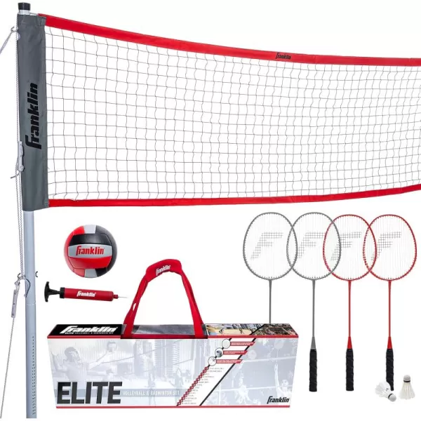 Franklin Sports Volleyball  Badminton Combo Sets  Backyard  Beach Outdoor Volleyball  Badminton Net Set  Portable Badminton  Volleyball Net with Poles  Volleyball Rackets  Birdies IncludedElite