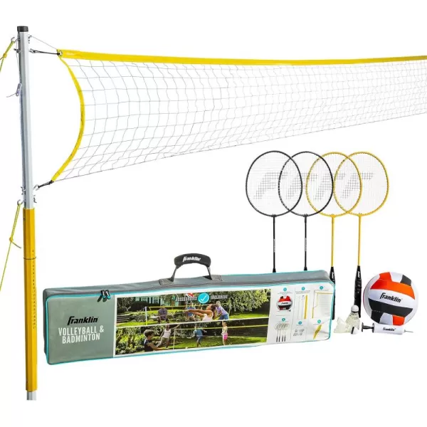 Franklin Sports Volleyball  Badminton Combo Sets  Backyard  Beach Outdoor Volleyball  Badminton Net Set  Portable Badminton  Volleyball Net with Poles  Volleyball Rackets  Birdies IncludedFamily