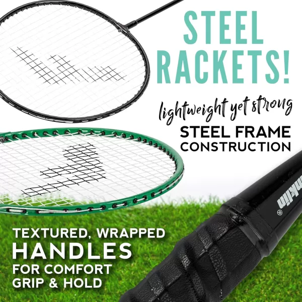 Franklin Sports Badminton Rackets  Glow in the Dark 2 Player Racket Set  Set of 2 Rackets 2 Birdies  Backyard Badminton Rackets  Birdies Set