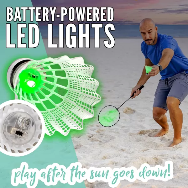 Franklin Sports Badminton Rackets  Glow in the Dark 2 Player Racket Set  Set of 2 Rackets 2 Birdies  Backyard Badminton Rackets  Birdies Set