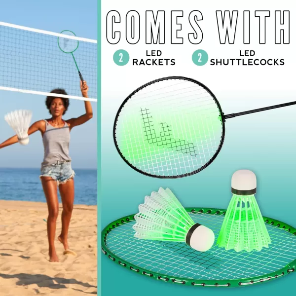 Franklin Sports Badminton Rackets  Glow in the Dark 2 Player Racket Set  Set of 2 Rackets 2 Birdies  Backyard Badminton Rackets  Birdies Set