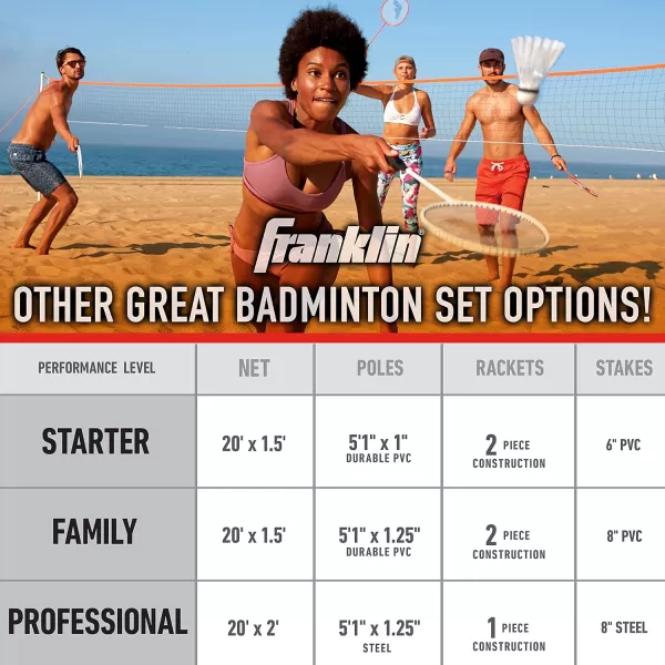 Franklin Sports Badminton Net Sets  Outdoor Backyard  Beach Badminton Net  Equipment Set  4 Rackets  2 Birdies  Portable Net Included  Adults  Kids SetElite