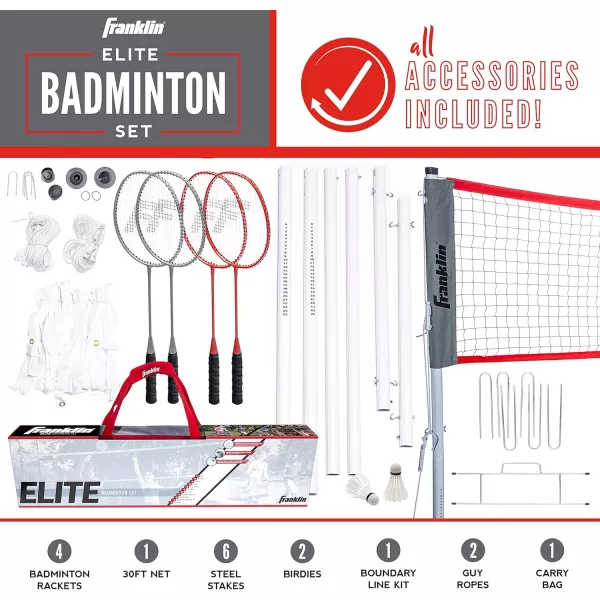 Franklin Sports Badminton Net Sets  Outdoor Backyard  Beach Badminton Net  Equipment Set  4 Rackets  2 Birdies  Portable Net Included  Adults  Kids SetElite