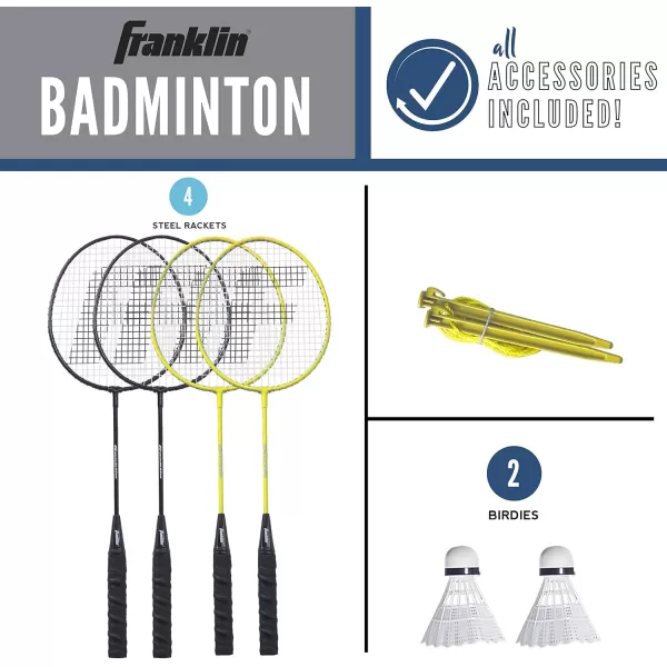 Franklin Sports Badminton Net Sets  Outdoor Backyard  Beach Badminton Net  Equipment Set  4 Rackets  2 Birdies  Portable Net Included  Adults  Kids SetFamily