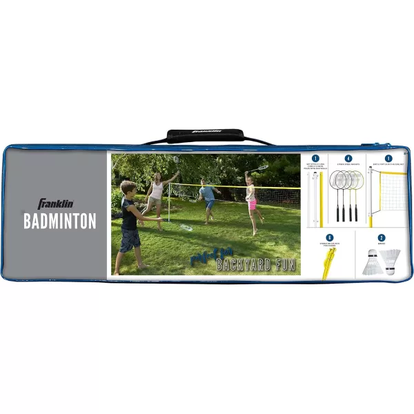 Franklin Sports Badminton Net Sets  Outdoor Backyard  Beach Badminton Net  Equipment Set  4 Rackets  2 Birdies  Portable Net Included  Adults  Kids SetFamily