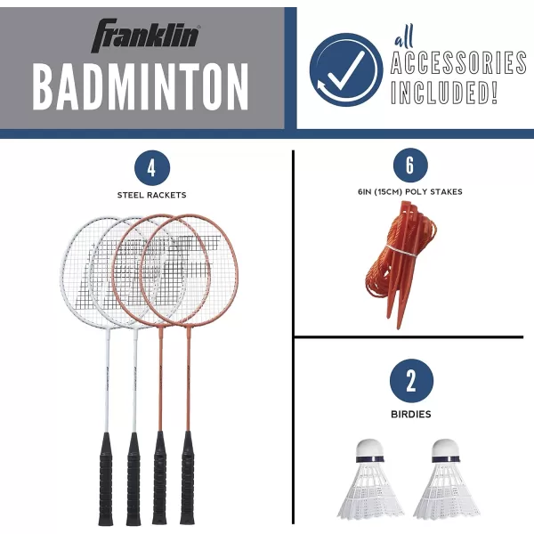 Franklin Sports Badminton Net Sets  Outdoor Backyard  Beach Badminton Net  Equipment Set  4 Rackets  2 Birdies  Portable Net Included  Adults  Kids SetStarter