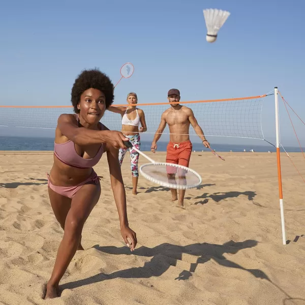 Franklin Sports Badminton Net Sets  Outdoor Backyard  Beach Badminton Net  Equipment Set  4 Rackets  2 Birdies  Portable Net Included  Adults  Kids SetStarter