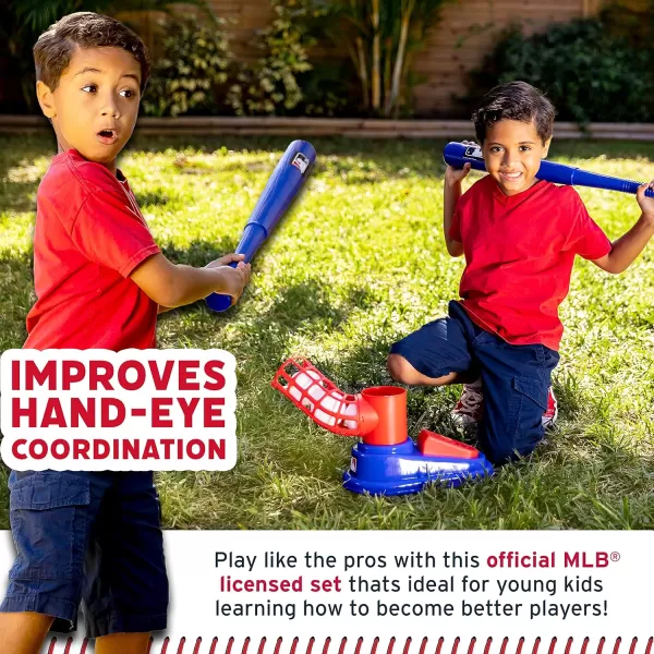 Franklin Sports Kids Baseball Pitching Machine  Pop A Pitch Baseball Batting Machine with Youth Bat  3 Plastic Baseballs  Boys  Girls Baseball ToyRedBlueBaseball Pop A Pitch