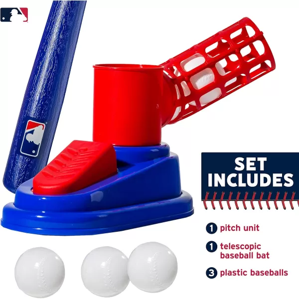 Franklin Sports Kids Baseball Pitching Machine  Pop A Pitch Baseball Batting Machine with Youth Bat  3 Plastic Baseballs  Boys  Girls Baseball ToyRedBlueBaseball Pop A Pitch