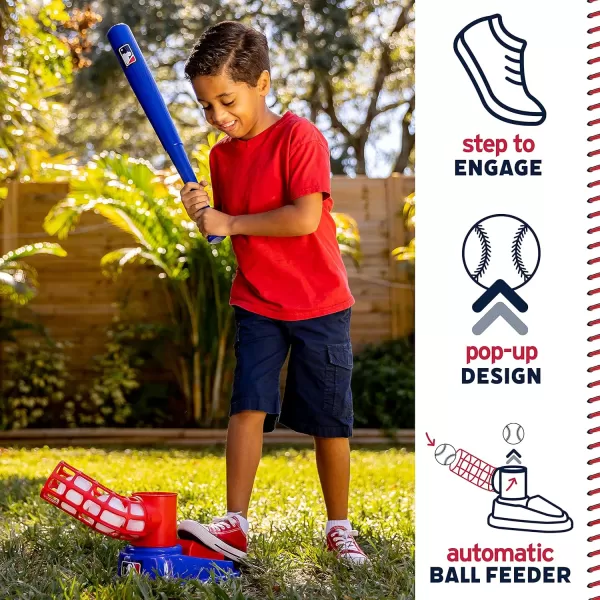 Franklin Sports Kids Baseball Pitching Machine  Pop A Pitch Baseball Batting Machine with Youth Bat  3 Plastic Baseballs  Boys  Girls Baseball ToyRedBlueBaseball Pop A Pitch