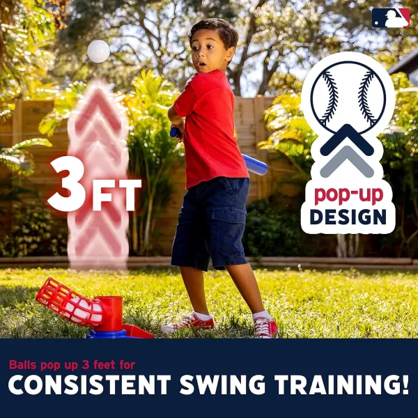 Franklin Sports Kids Baseball Pitching Machine  Pop A Pitch Baseball Batting Machine with Youth Bat  3 Plastic Baseballs  Boys  Girls Baseball ToyRedBlueBaseball Pop A Pitch