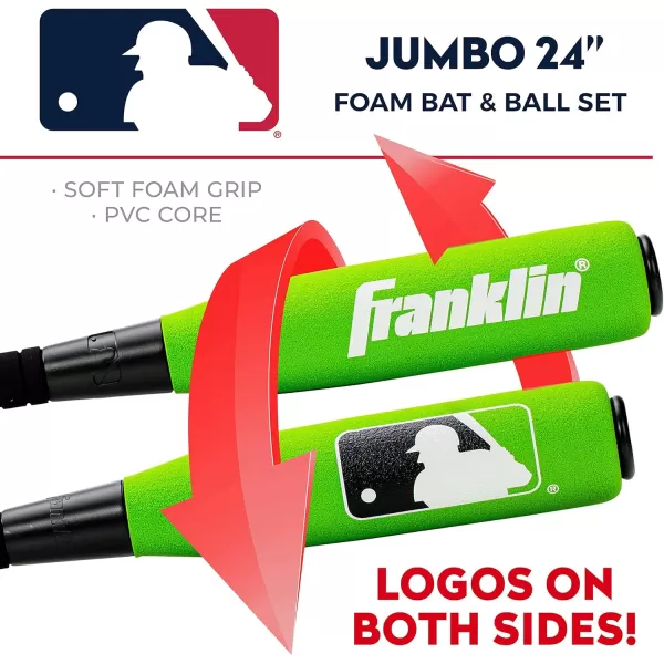 Franklin Sports MLB Kids Foam Baseball Bat  Ball Sets  Indoor  Outdoor Soft Foam Baseball Bats for Kids  Toddlers  Regular  Jumbo Barrels  24quot or 27quot LengthGreen