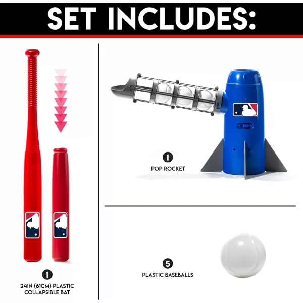 Franklin Sports MLB Kids Pitching Machine  POP ROCKET Kids Baseball Trainer  Includes 5 Plastic Baseballs ampamp Baseball Bat Multicolor Medium