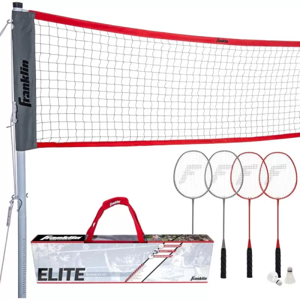Franklin Sports Badminton Net Sets  Outdoor Backyard  Beach Badminton Net  Equipment Set  4 Rackets  2 Birdies  Portable Net Included  Adults  Kids SetElite