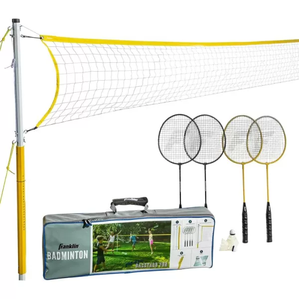 Franklin Sports Badminton Net Sets  Outdoor Backyard  Beach Badminton Net  Equipment Set  4 Rackets  2 Birdies  Portable Net Included  Adults  Kids SetFamily