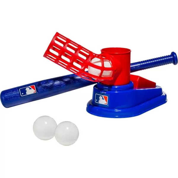 Franklin Sports Kids Baseball Pitching Machine  Pop A Pitch Baseball Batting Machine with Youth Bat  3 Plastic Baseballs  Boys  Girls Baseball ToyRedBlueBaseball Pop A Pitch