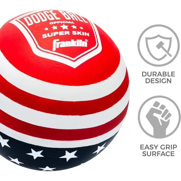 Franklin Sports Dodgeball Ball Set  SuperskinCoated Foam Balls for Playground Games  Small Dodgeballs for Gymnasium Games  EasyGrip Foam Balls  Wont Shred or Tear for Hours of Fun6Inch Red  White  Blue