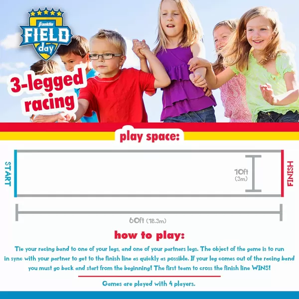 Franklin Sports Franklin Field Day Potato Sack Race Bags ampamp 3Legged Race Bands Game Kit  Great for Kids  2 Games in 1