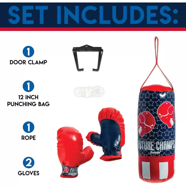 Franklin Sports Future Champs Kids Mini Boxing Set  includes Kids Boxing Gloves  Punching Bag ampamp Door Jam Bracket with Rope for Adjustable Punching Bag 475 x 475 x 12
