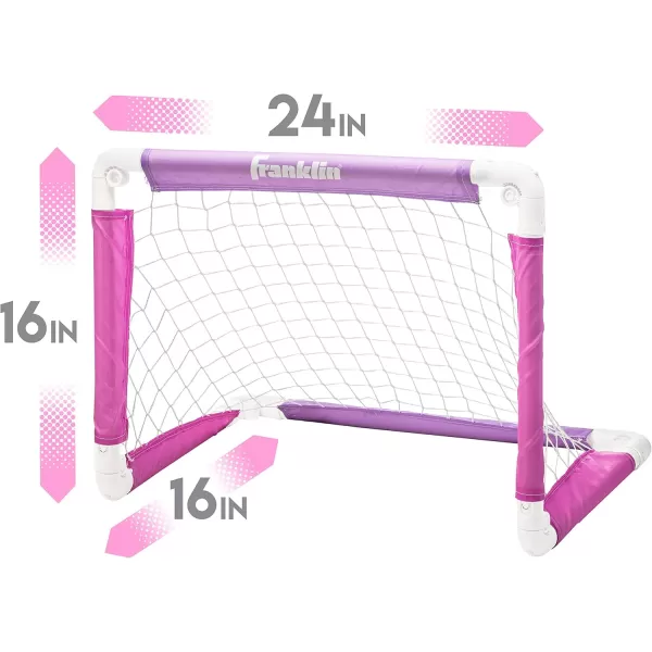 Franklin Sports Kids Mini Soccer Goal Sets  Backyard  Indoor Mini Net and Ball Set with Pump  Portable Folding Youth Soccer Goal Sets for Kids  Toddlers  24quot x 16quotPinkPurple