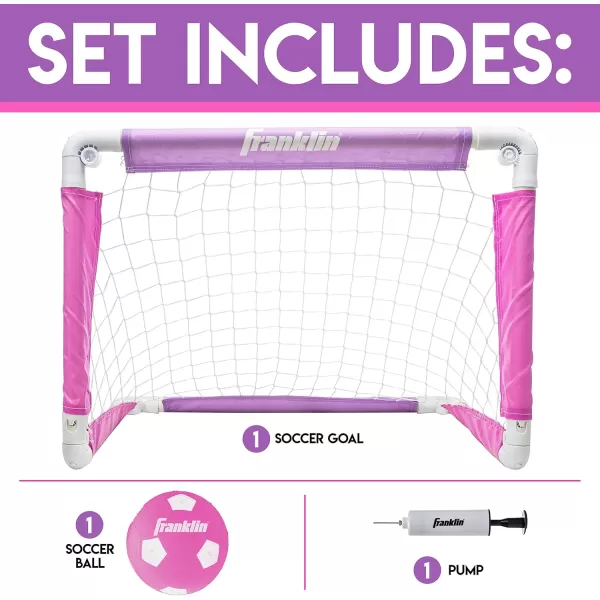 Franklin Sports Kids Mini Soccer Goal Sets  Backyard  Indoor Mini Net and Ball Set with Pump  Portable Folding Youth Soccer Goal Sets for Kids  Toddlers  24quot x 16quotPinkPurple