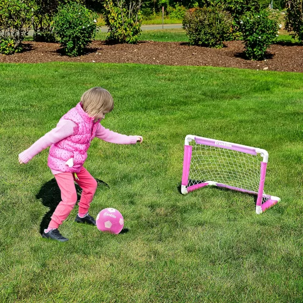 Franklin Sports Kids Mini Soccer Goal Sets  Backyard  Indoor Mini Net and Ball Set with Pump  Portable Folding Youth Soccer Goal Sets for Kids  Toddlers  24quot x 16quotPinkPurple