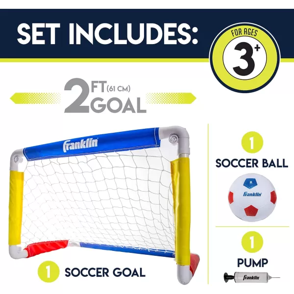 Franklin Sports Kids Mini Soccer Goal Sets  Backyard  Indoor Mini Net and Ball Set with Pump  Portable Folding Youth Soccer Goal Sets for Kids  Toddlers  24quot x 16quotRedBlueYellow