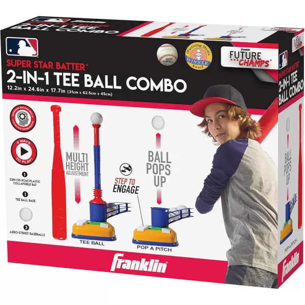 Franklin Sports Kids Teeball Tee  2in1 Super Star Batter  Youth Baseball and Teeball Batting Tee  Pitching Machine  Perfect Kids  Toddlers Toy Set