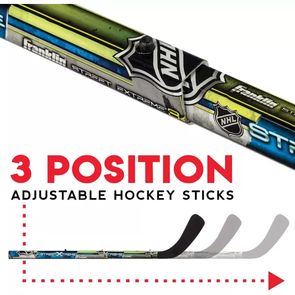 Franklin Sports  NHL Kids Folding Hockey Goals Set  2 Street Hockey ampamp Knee Hockey Goals  2 Adjustable Youth Hockey Sticks 2 Knee Hockey Sticks 2 Mini Hockey Balls  1 Street Hockey BallGoals Set