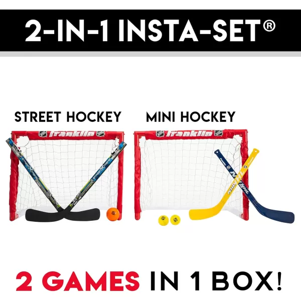 Franklin Sports  NHL Kids Folding Hockey Goals Set  2 Street Hockey ampamp Knee Hockey Goals  2 Adjustable Youth Hockey Sticks 2 Knee Hockey Sticks 2 Mini Hockey Balls  1 Street Hockey BallGoals Set