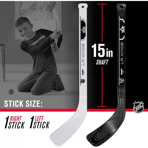 Franklin Sports NHL Mini Hockey Set  Kids Indoor Knee Hockey Goal Ball  2 Mini Hockey Stick Combo Set  Youth NHL Team Indoor Toy Knee Hockey Sets  NHL Official  Ages 3Los Angeles Kings