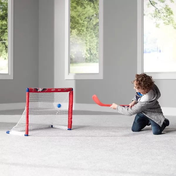 Franklin Sports NHL Mini Hockey Set  Kids Indoor Knee Hockey Goal Ball  2 Mini Hockey Stick Combo Set  Youth NHL Team Indoor Toy Knee Hockey Sets  NHL Official  Ages 3Washington Capitals