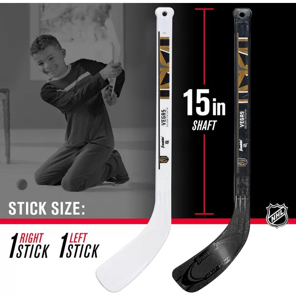 Franklin Sports NHL Mini Hockey Set  Kids Indoor Knee Hockey Goal Ball  2 Mini Hockey Stick Combo Set  Youth NHL Team Indoor Toy Knee Hockey Sets  NHL Official  Ages 3Vegas Golden Knights