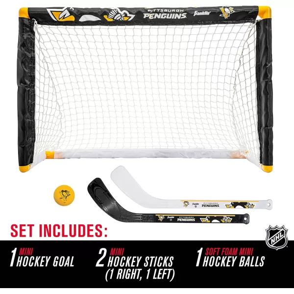 Franklin Sports NHL Mini Hockey Set  Kids Indoor Knee Hockey Goal Ball  2 Mini Hockey Stick Combo Set  Youth NHL Team Indoor Toy Knee Hockey Sets  NHL Official  Ages 3Pittsburgh Penguins